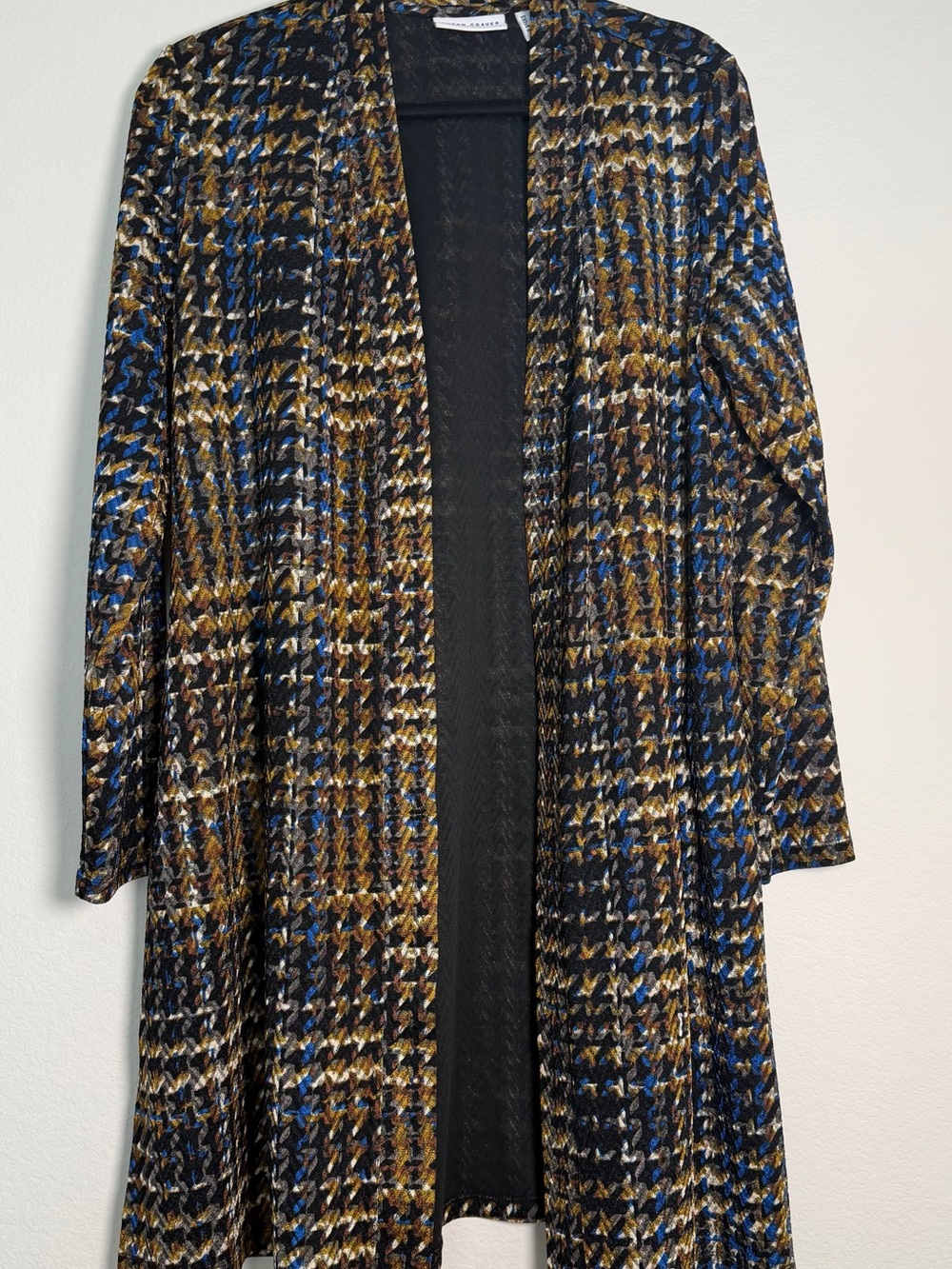 Open-Front Longline Women's cardigan in Black, Blue & Brown